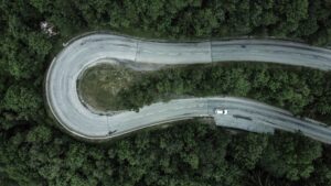 mountain, forest, road, lost, montagne