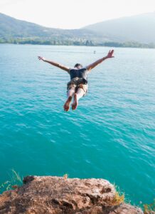 Annecy, jump, saut, lac, blue